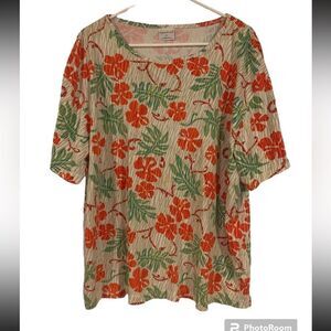 Bobbie brooks 2X White, Tan, Orange and Green‎ Tropical Top